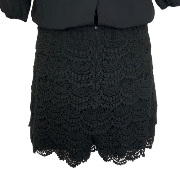 Maje Playsuit Romper 38 US/M Noir Black Lace Tiered Low Cut Back Short Sleeve - Picture 9 of 12